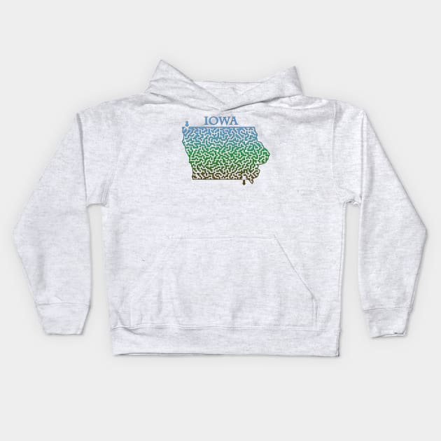 State of Iowa Colorful Maze Kids Hoodie by gorff